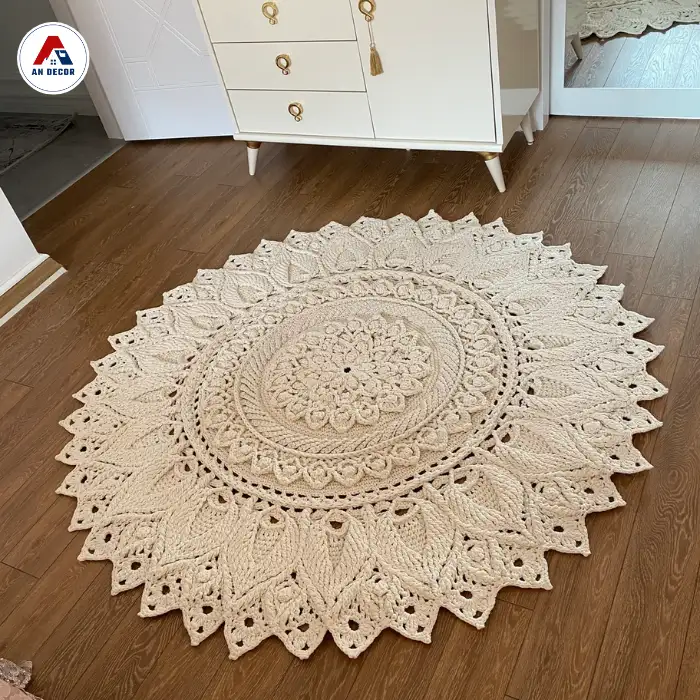 Thảm trải sàn macrame đan móc thủ công đường kính 2m MT8 5 Thảm trải sàn macrame đan móc thủ công đường kính 2m MT8