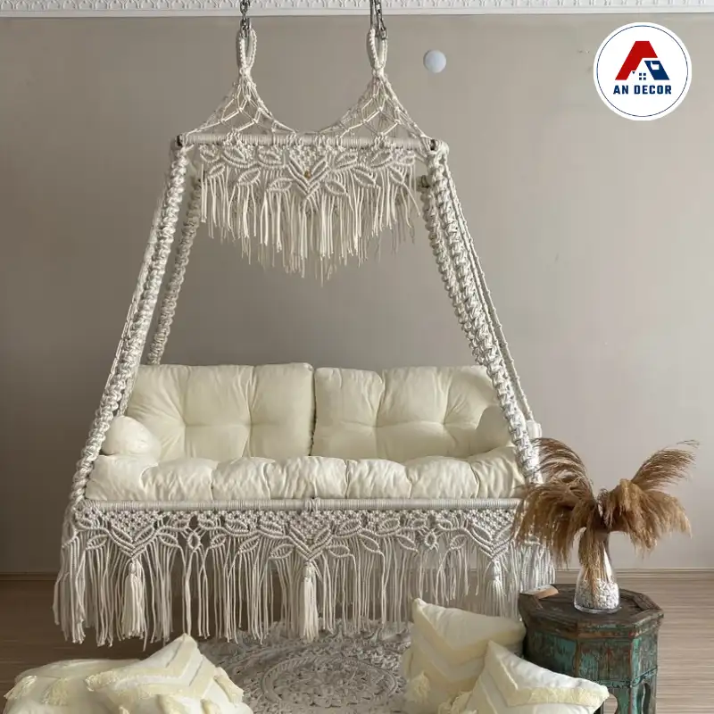 Xích đu Macrame hoàng gia: Thiết kế tinh tế, đẳng cấp cho ban công, sân vườn 3 Xích đu Macrame hoàng gia_ Thiết kế tinh tế, đẳng cấp cho ban công, sân vườn